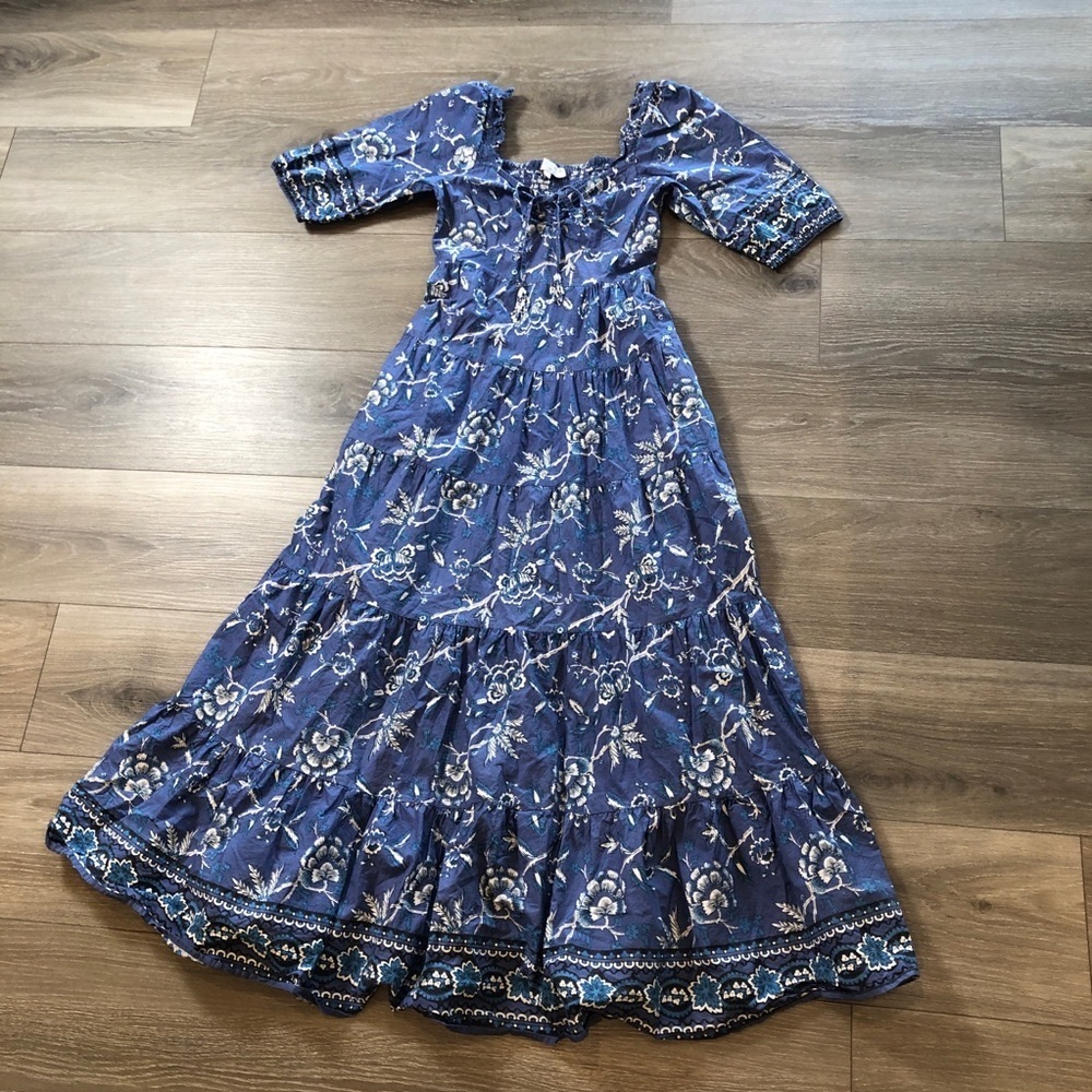 Caroline Constas Printed Tiered Dress In Blue 100% Cotton Size Small